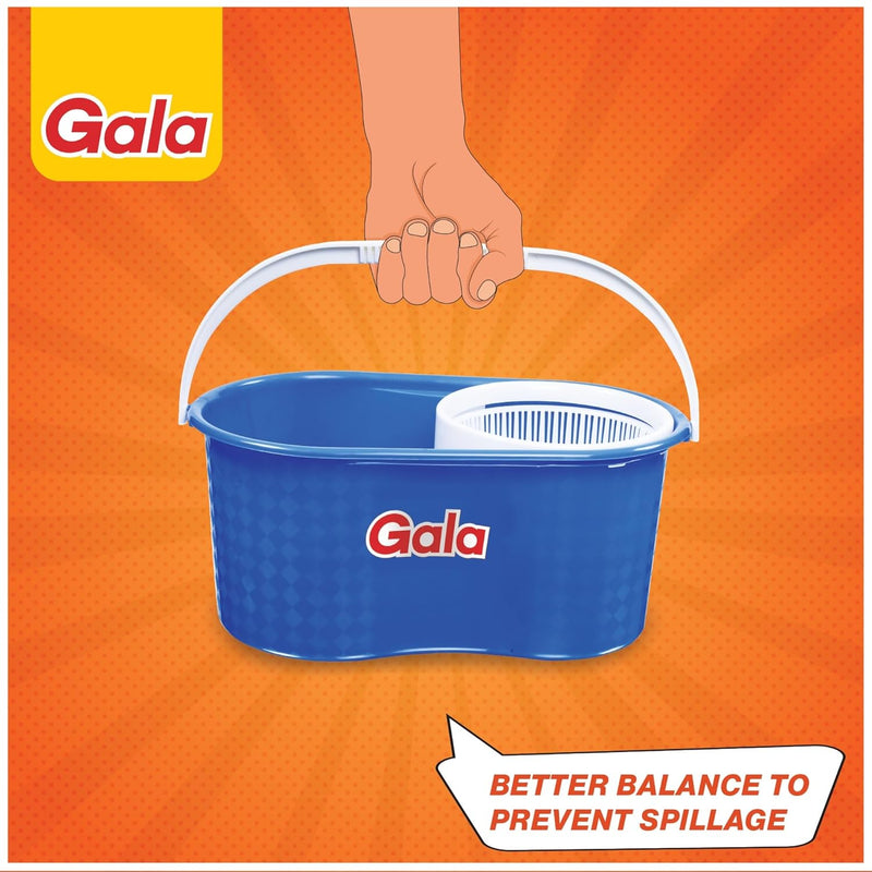 Gala Aqua Spin Mop with 4 Wheels & Big Bucket with 2 Microfiber Refills, Floor Cleaning Mop with Bucket, pocha for Floor Cleaning, Mopping Set (White and Blue)