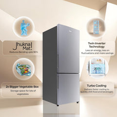 Haier 237 L 2 Star Frost Free Twin Inverter Double Door Bottom Mount Refrigerator with Extra Spacious 2X Veg Box (HEB-242EGSA-P, Moon Silver, 2026)-2