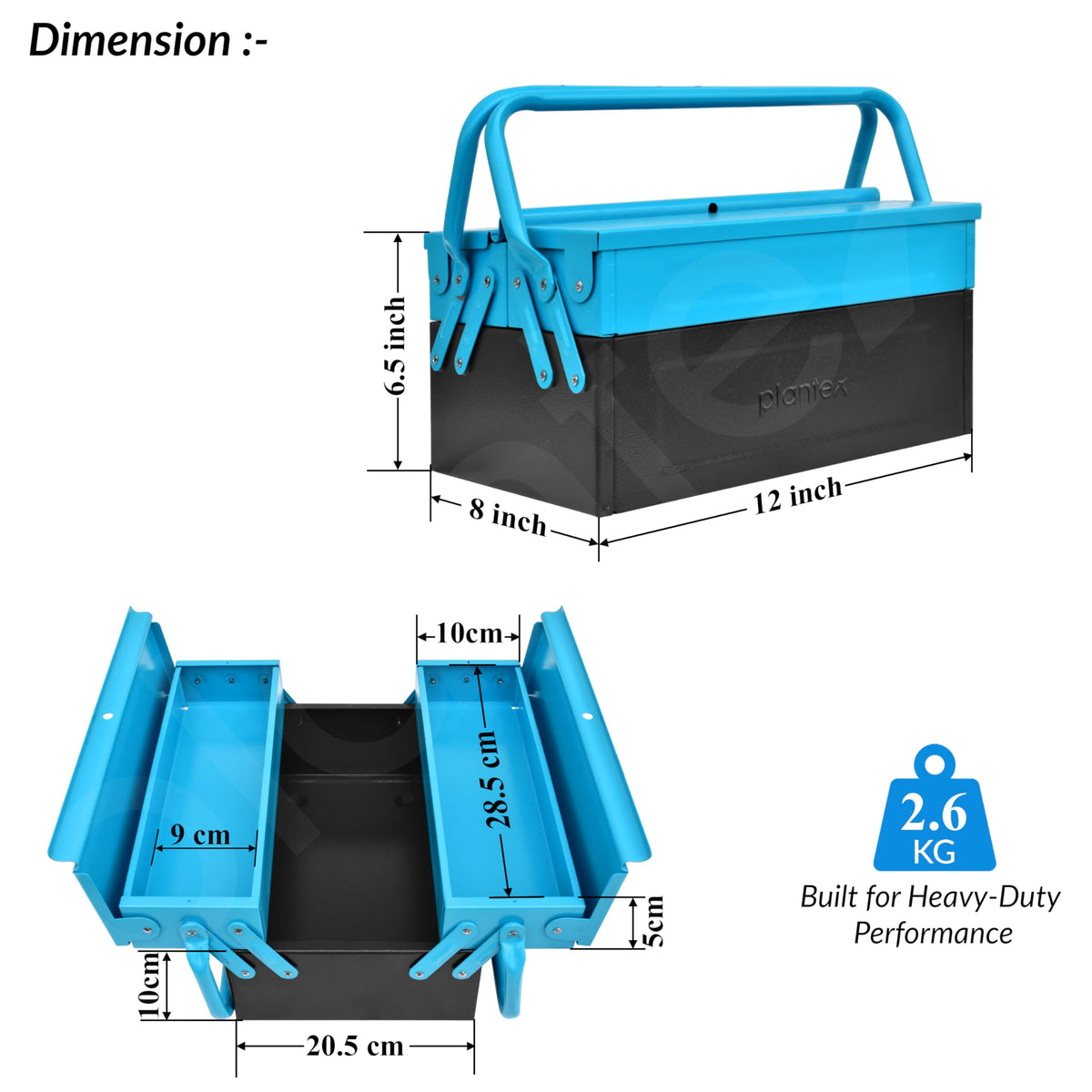 Plantex Metal Tool Box for Home Use/3 Cabinet Empty Tool Kit Box/Tools Box/Tool Organizer for Essential Tools With Large Capacity & Strong Handle - (Blue & Black)-3