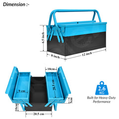 Plantex Metal Tool Box for Home Use/3 Cabinet Empty Tool Kit Box/Tools Box/Tool Organizer for Essential Tools With Large Capacity & Strong Handle - (Blue & Black)-3