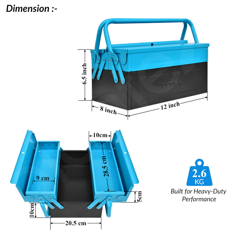 Plantex Metal Tool Box for Home Use/3 Cabinet Empty Tool Kit Box/Tools Box/Tool Organizer for Essential Tools With Large Capacity & Strong Handle - (Blue & Black)-3