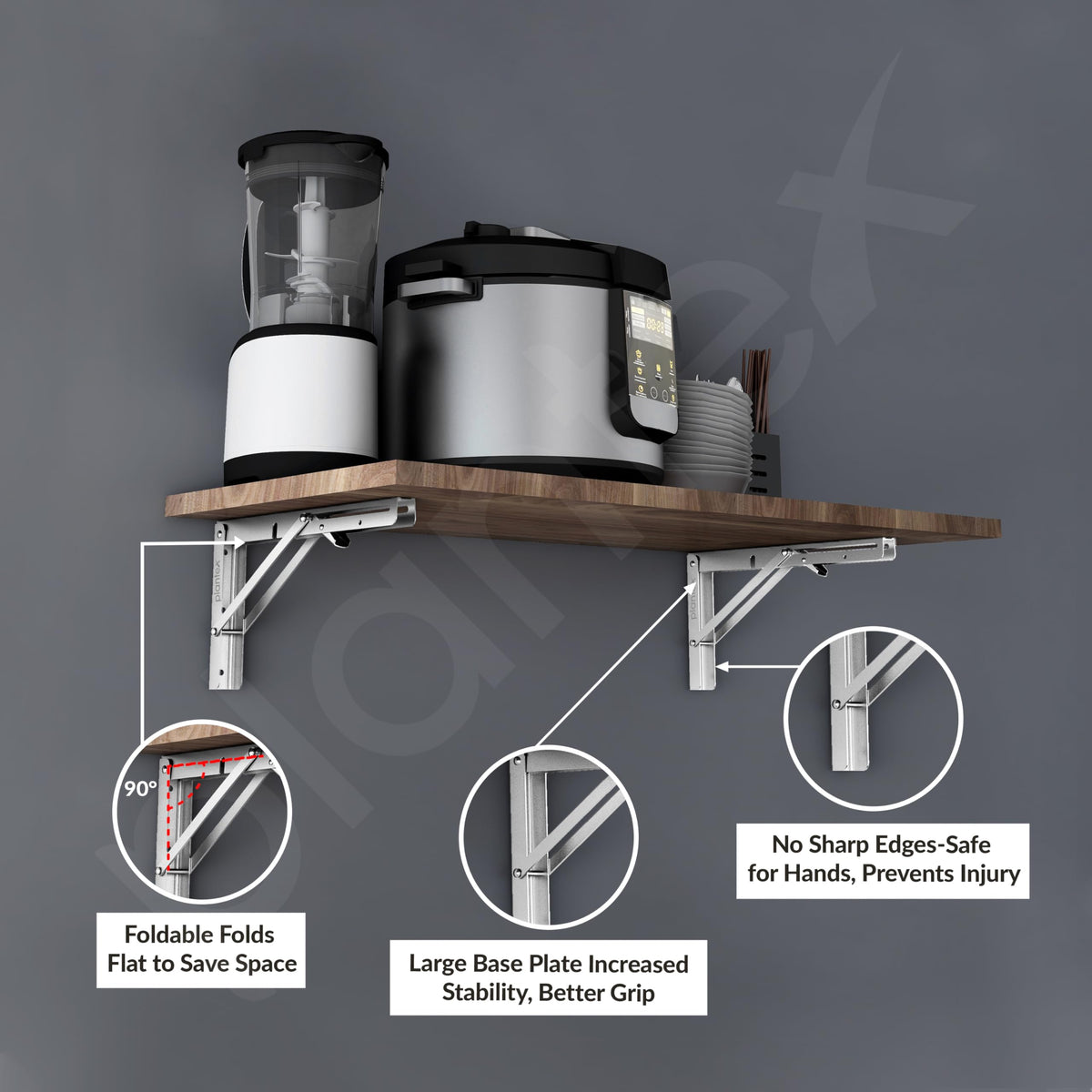 Plantex Heavy Duty 12 Inch Foldable Shelf Bracket/Stainless Steel Multipurpose Bracket/L Bracket/Space Saving Wall Bracket for Shelf/Folding Table Bracket for Home & Office (Pack of 2, Chrome)-4