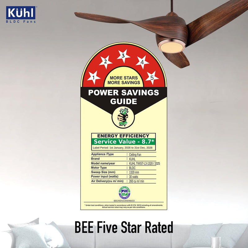 KUHL Twist L3 1320 mm 65% Power Saving BLDC Ceiling Fan-5