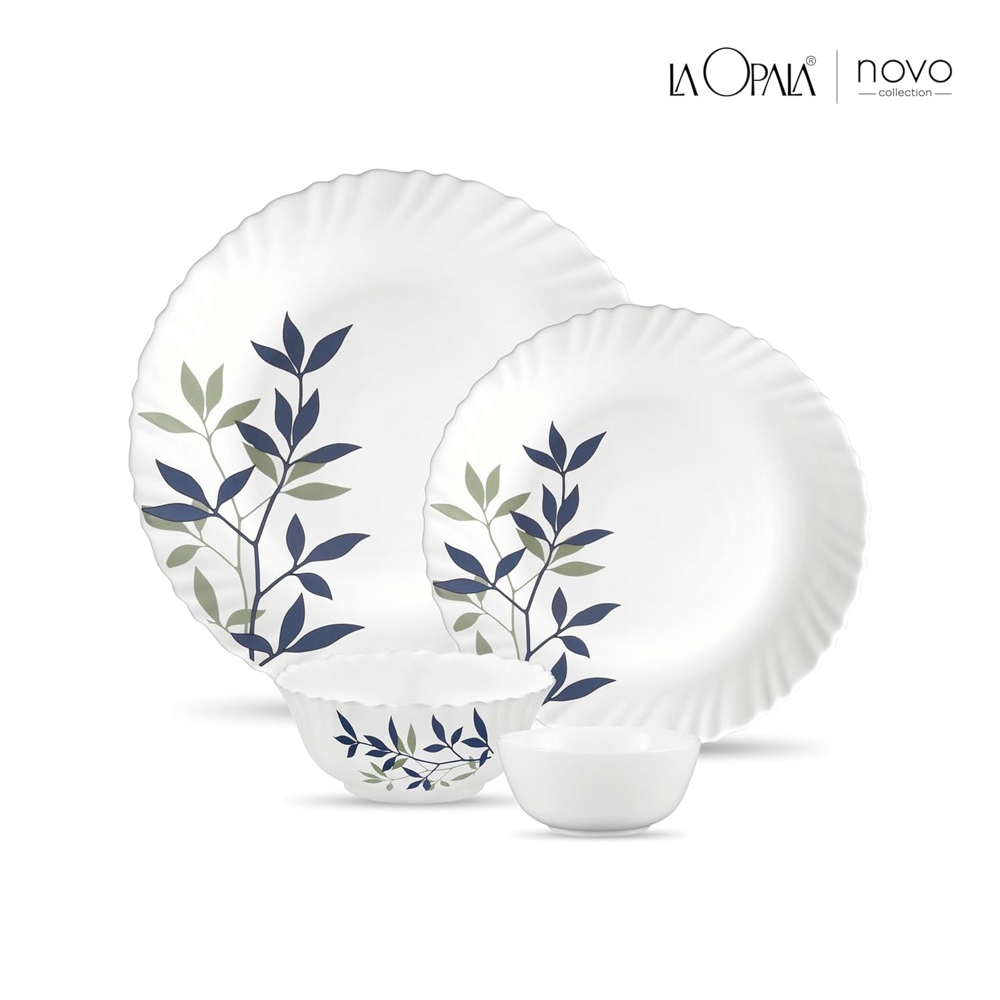 La Opala, Novo Collection, Opal Glass Leaf Dinner Set 20 Pcs, Silken Charm, White