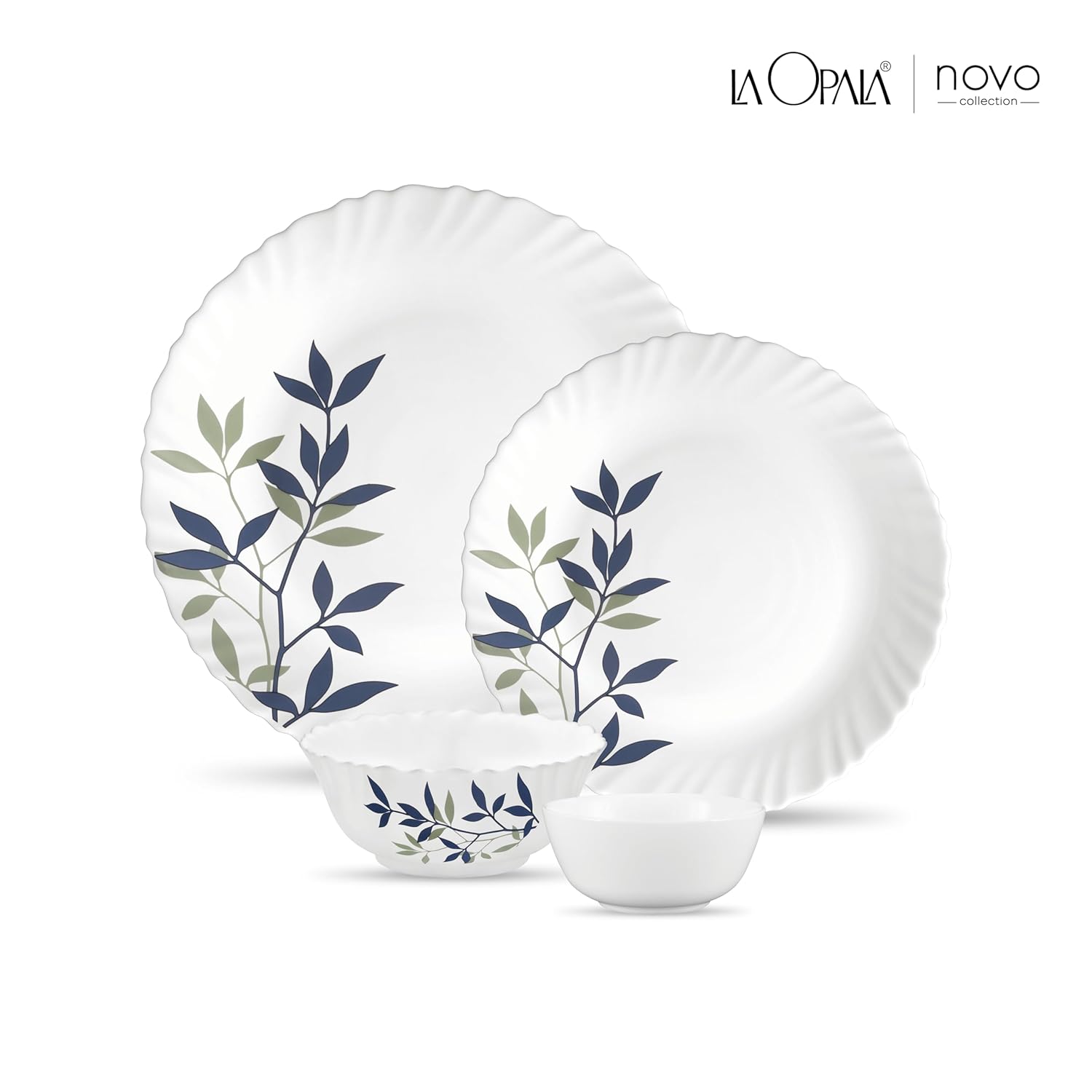 La Opala, Novo Collection, Opal Glass Leaf Dinner Set 20 Pcs, Silken Charm, White