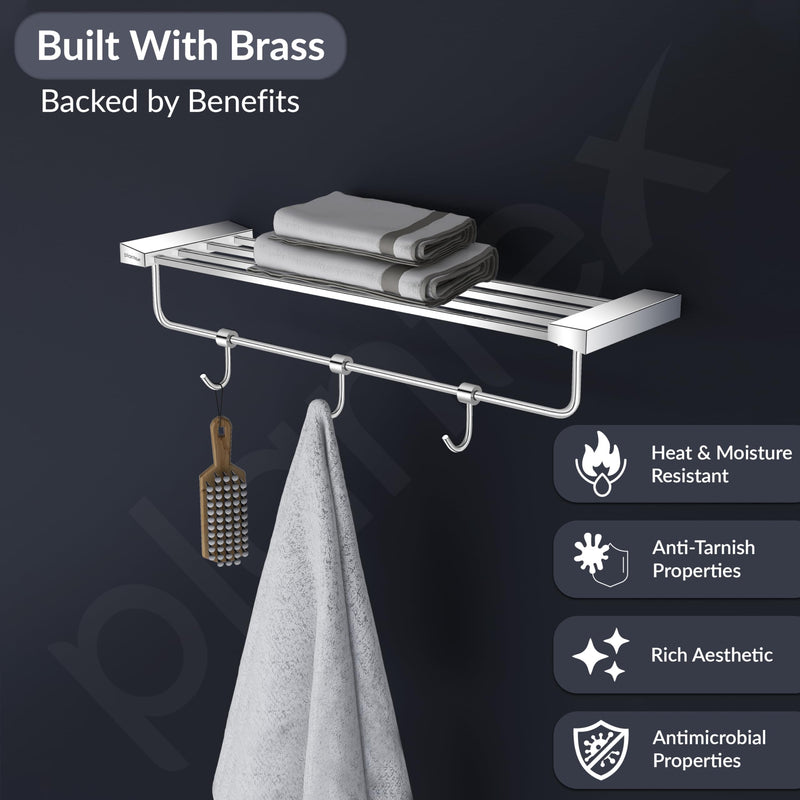 Plantex Smero Pure Brass 24 inch Towel Rack for Bathroom/Towel Stand/Hanger/Towel Holder/Towel Bar/Bathroom Accessories - Arrete (Chrome)-4