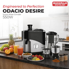 Maharaja Whiteline Odacio Desire Juicer Mixer grinder 550 Watt,smooth juicing, 3 jars, 5years warranty