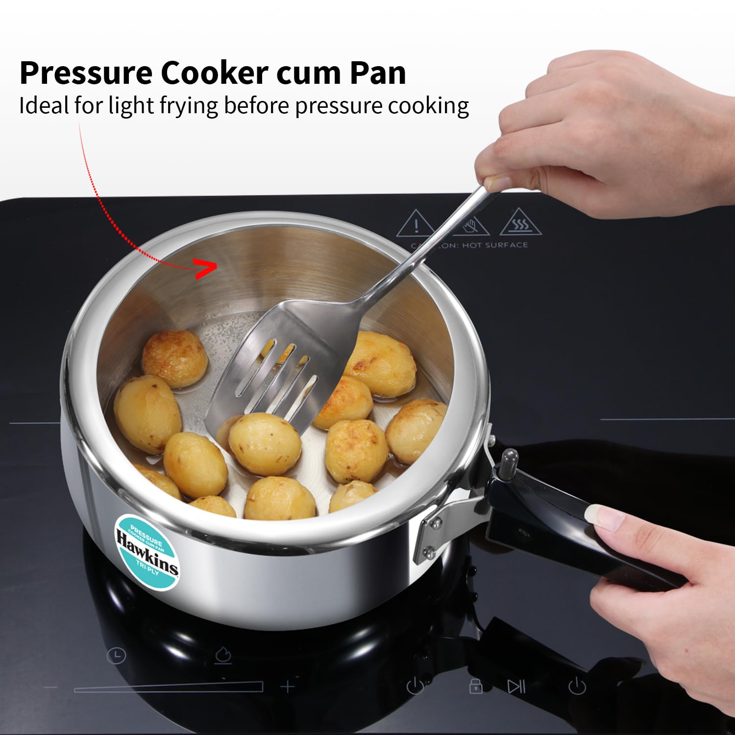 Hawkins 3 Litre Tri-Ply Pressure Cooker cum Pan, Triply Stainless Steel Inner Lid Cooker, Pan, Silver (SSTPP3)