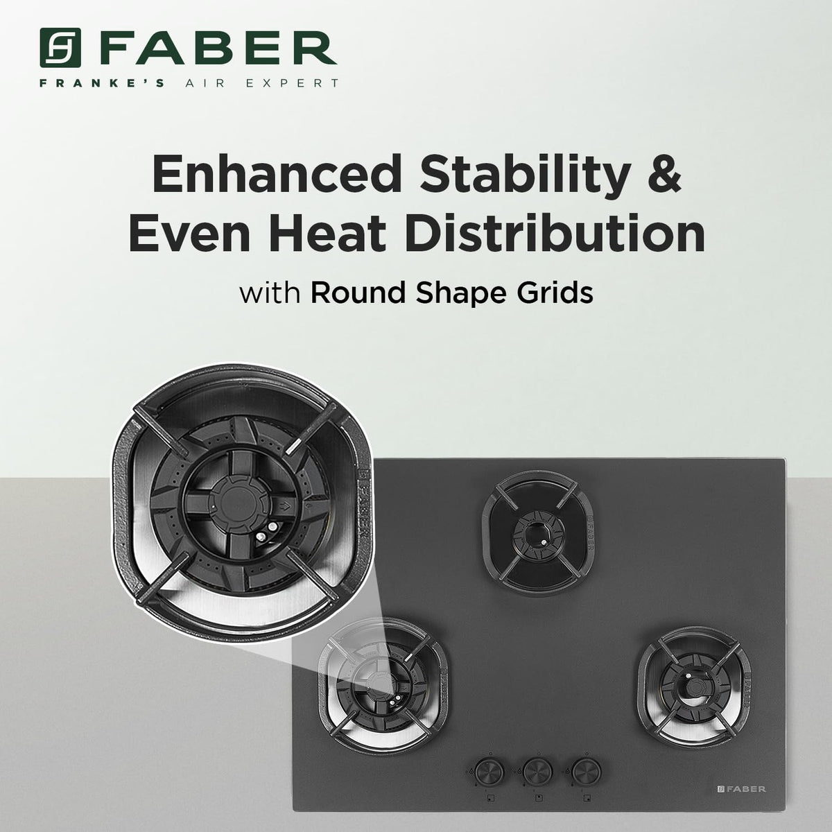Faber Della 3 Burner 72Cm Hob |Auto Ignition|Brass Burner| Cast Iron Pan Support |Hob/Cooktop Hybrid| Matt Black Glass F