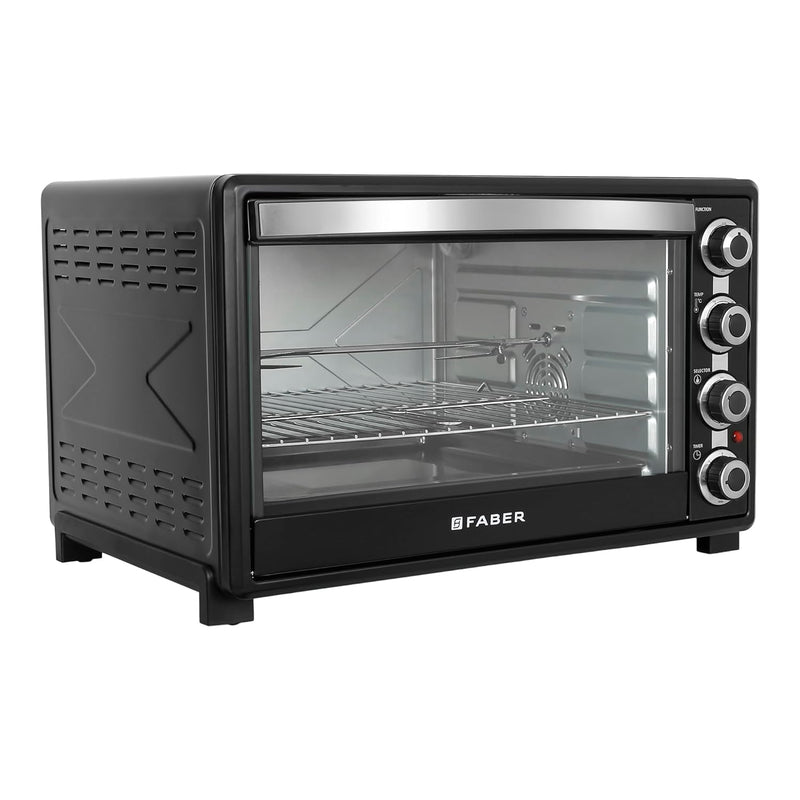 Faber 60L 2200W OTG | Bake, Toast, Roast, Grill | 4 Heating Functions, Upper & Lower Heating, Rottisserie, 360° Convection| Indicator Light, Auto Shut-Off, Ready Bell | Removable Crumb Tray | (Black)