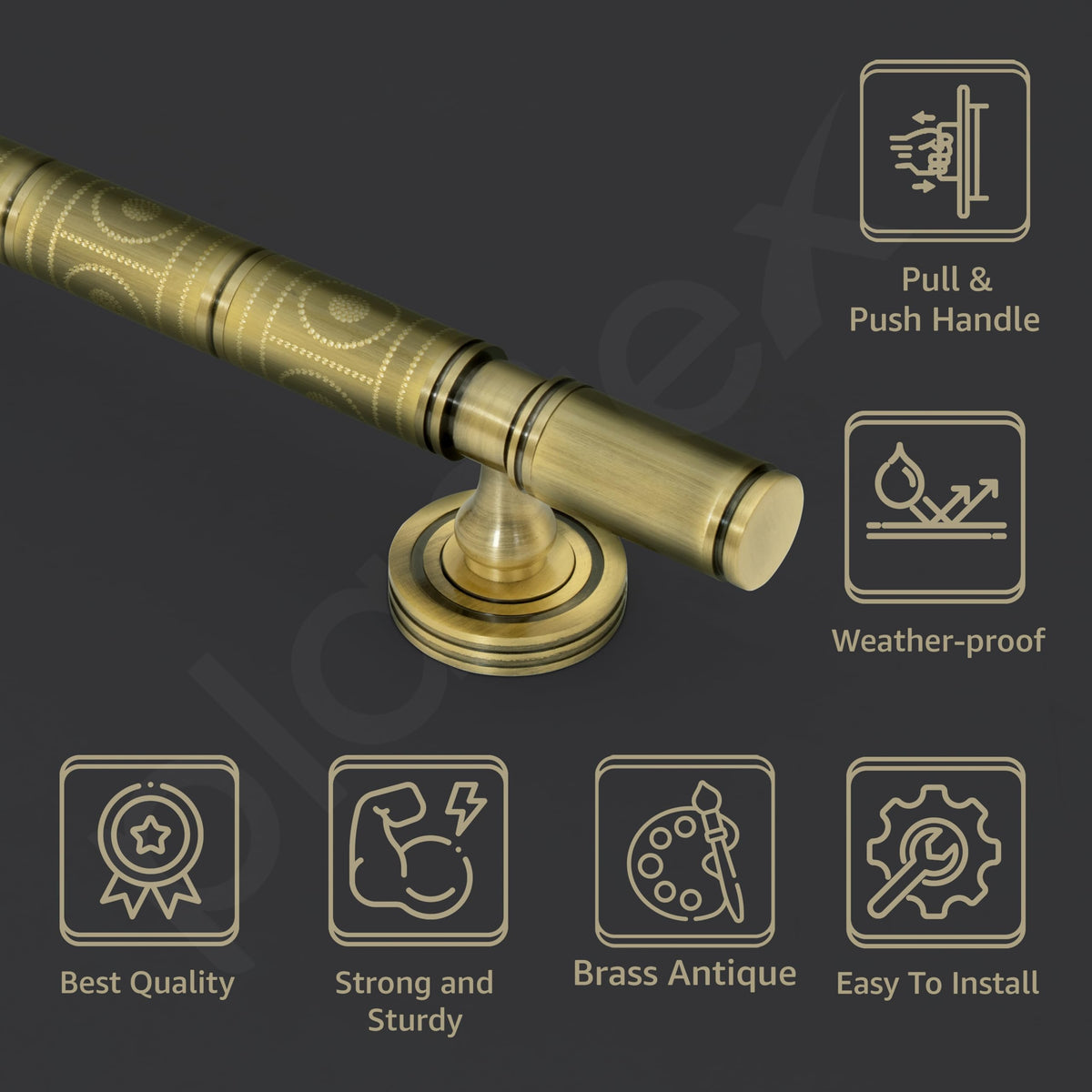 Plantex Door Handle/Pure Brass Main Door Handle/12 inch Pull-Push Handle for Home & Office/3 Years Warranty Pack of 1 (S - 138, Brass Antique)-3