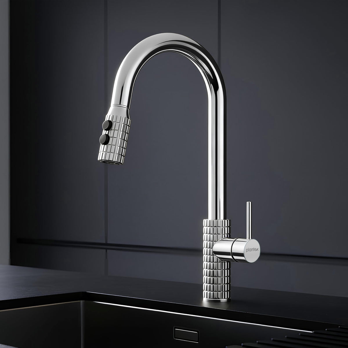Plantex Pure Brass Pull-Down Kitchen Sink Tap/Kitchen Sink Faucet/Sink Tap for Kitchen Basin with 360? Swivel Spout - (2045, Chrome)