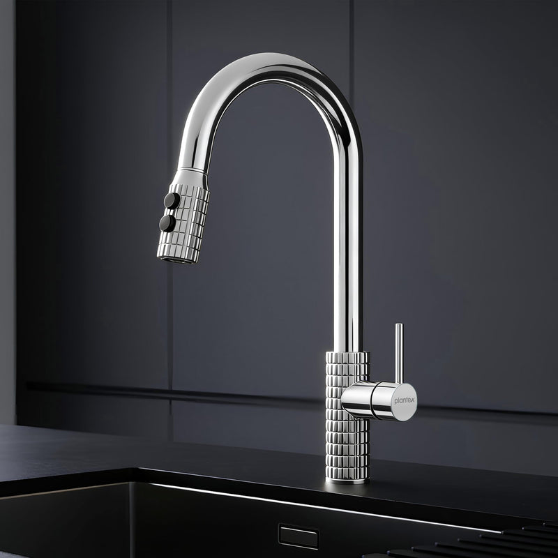 Plantex Pure Brass Pull-Down Kitchen Sink Tap/Kitchen Sink Faucet/Sink Tap for Kitchen Basin with 360? Swivel Spout - (2045, Chrome)-1