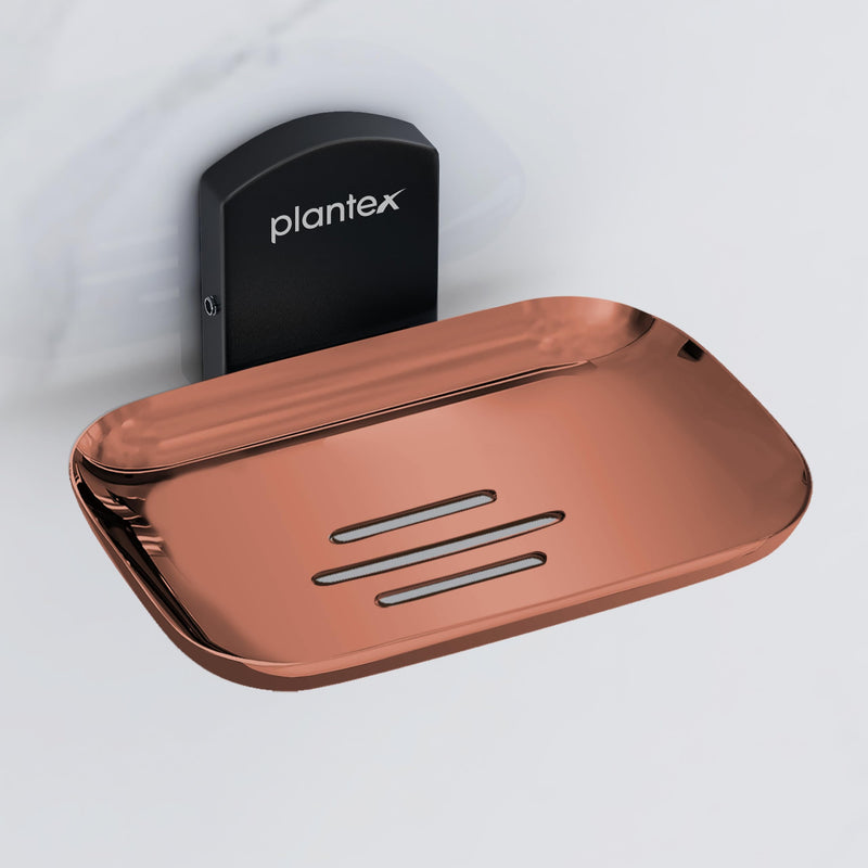 Plantex 304 Grade Stainless Steel Soap Holder for Bathroom/Soap Dish for Bathroom/Soap Bar Holder/Bathroom Accessories - Parv (Rose Gold & Black)-1