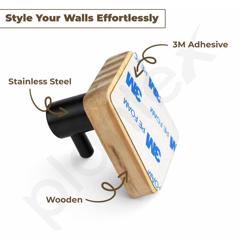 Plantex Wall Hanging Hook/Wooden Square Self Adhesive Robe Hooks for Kitchen/Bathroom/Bath Towel Hook/Stylish Home Decor Items - Pack of 6-2