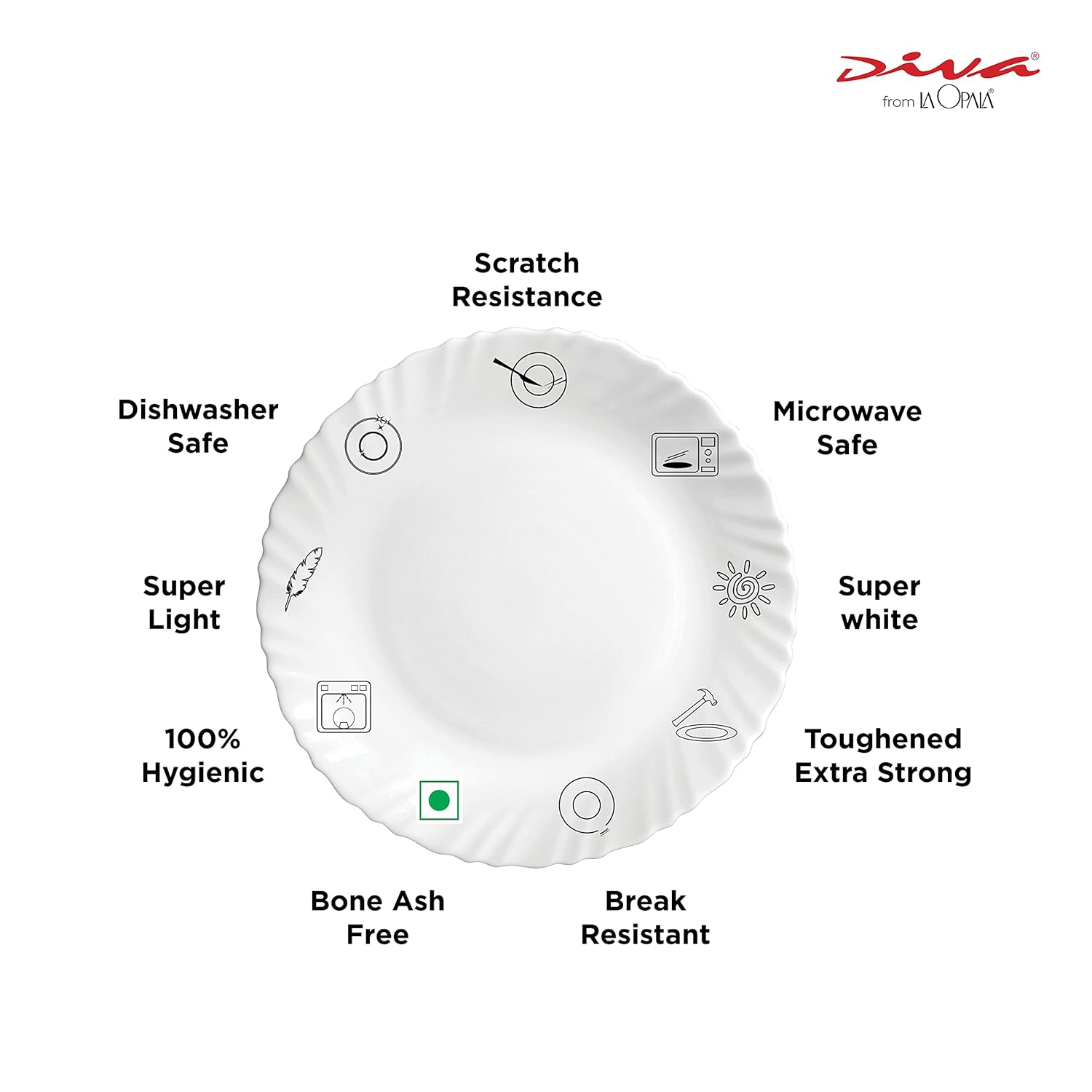 La Opala Diva, Opal Glass Crockery | Cup & Saucer Tulip Regular, Set of 12 | Misty Drops, 160 ml | for Tea & Coffee | Microwave Safe | 100% Vegetarian | Extra Strong | Super Light | Super White