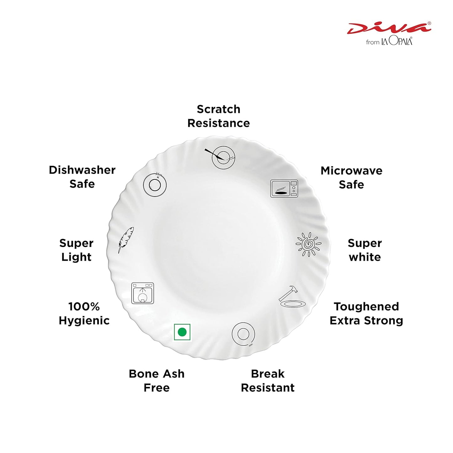 La Opala Diva, Opal Glass Crockery | Cup & Saucer Tulip Regular, Set of 12 | Citron Weave, 160 ml | for Tea & Coffee | Microwave Safe | 100% Vegetarian | Extra Strong | Super Light | Super White