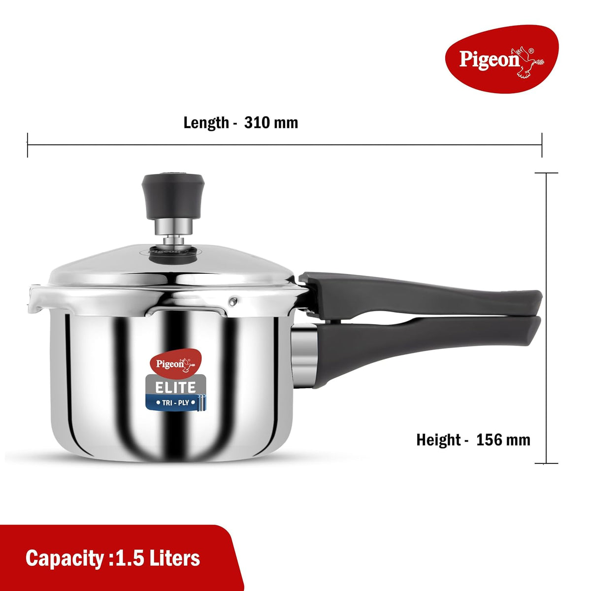 Pigeon by Stovekraft Elite Shine Tri-Ply Body Outer Lid Pressure Cooker, Induction and Gas Stove Compatible