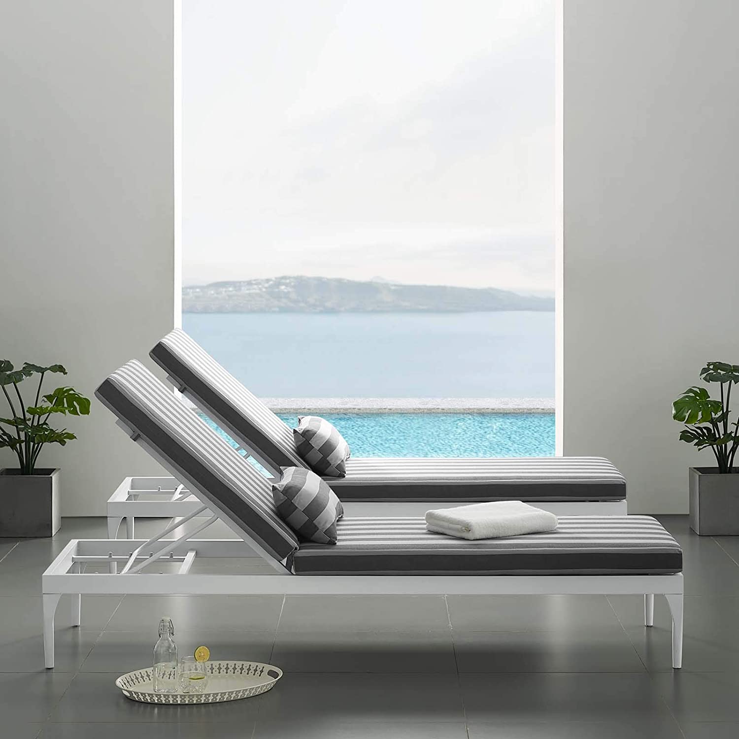 Hattie Outdoor Swimming Poolside Lounger (White + Grey ) Set of 2