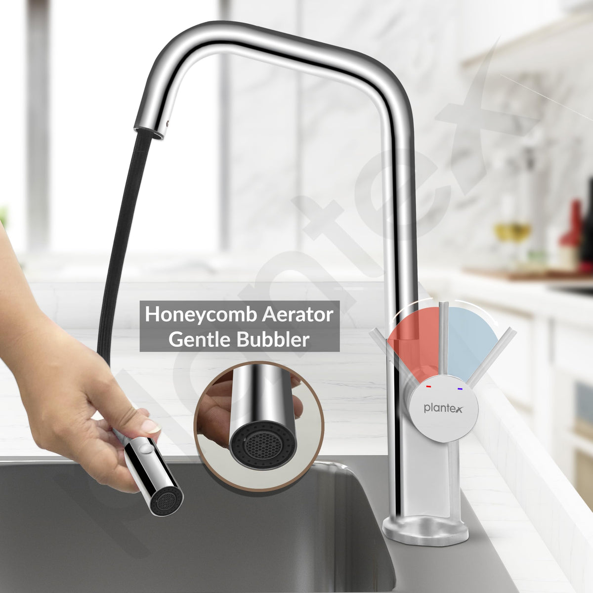 Plantex Single Lever Pull-Down Kitchen Sink Tap/Sink Mixer Tap Hot and Cold/360° Swivel Spout Faucet for Kitchen - Deck Mounted - (8991-Chrome)-4