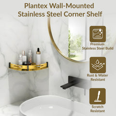 Plantex Corner Shelf for Bathroom Wall Mount/Stainless Steel Bathroom Corner Shelf with Railings/Bathroom Accessories Holder for Wall (9x9 inches, PVD Gold & Black)-3