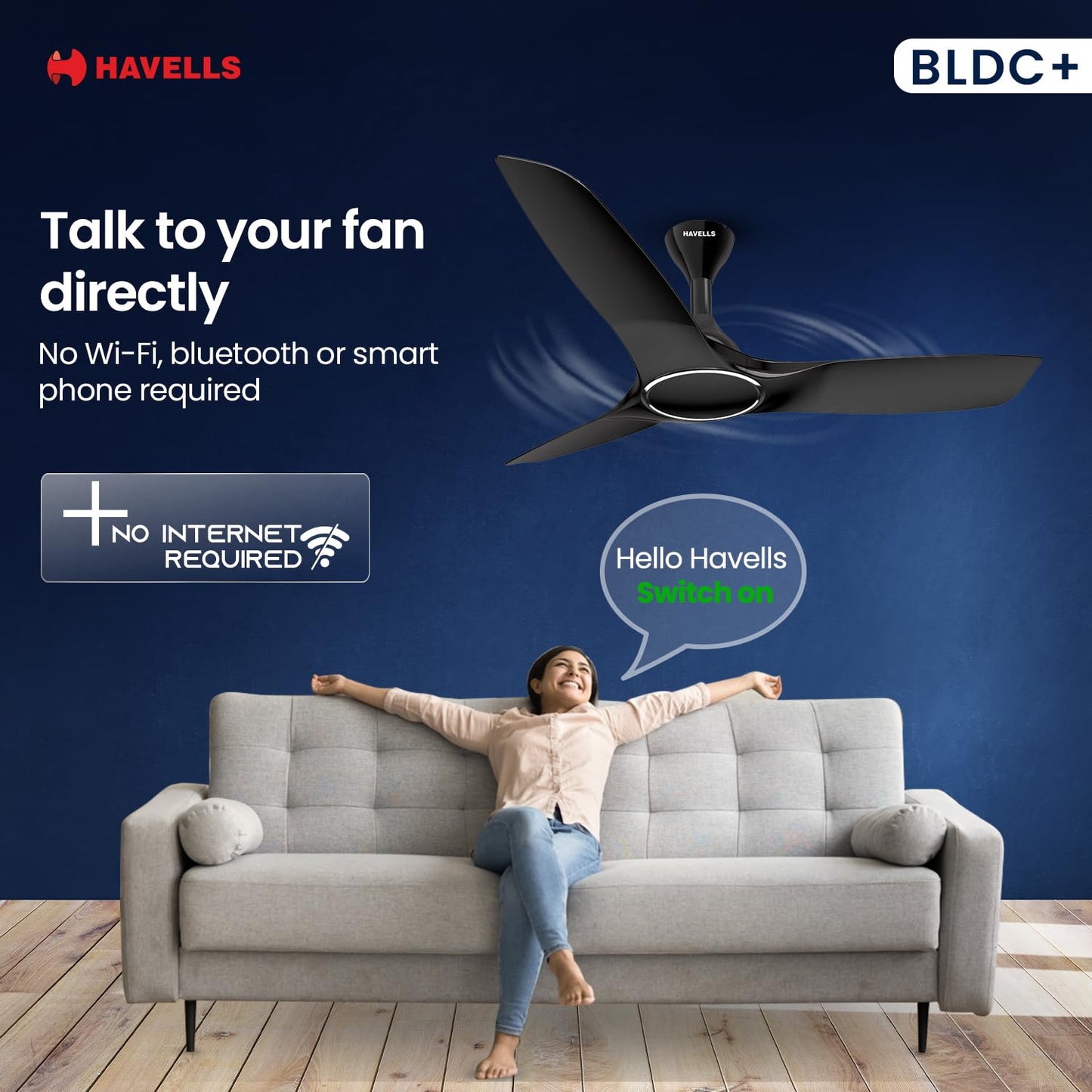 Havells 1200mm Stealth BLDC Ceiling Fan | Voice Controlled, Remote Controlled, High Air Delivery Fan, 5 Star Rated | Upto 60% Energy Saving, 2 Year Warranty | (Pack of 1, Mettalic Black)
