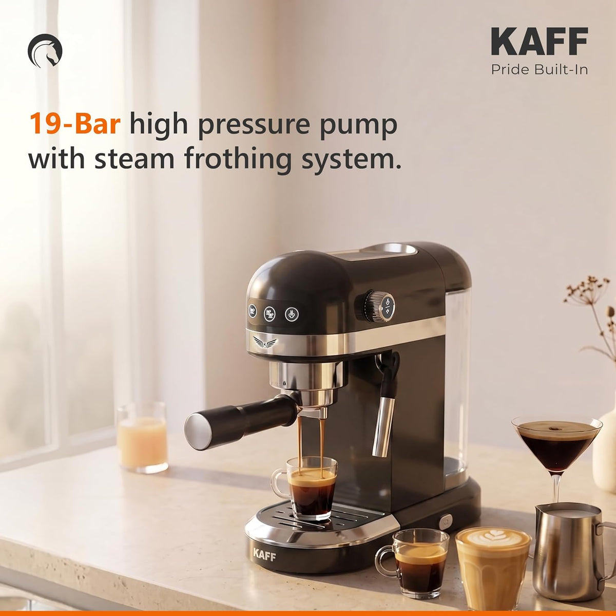 Kaff Fontana 1350 Watts Espresso Coffee Maker, 19 Bar High Pressure Pump, Steam Espresso Coffee, Detachable Frothing Noz