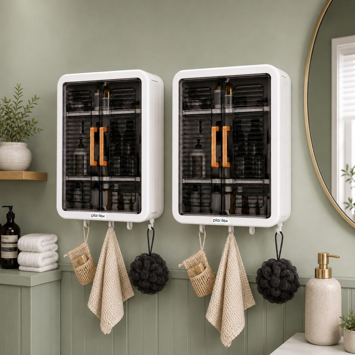 Plantex Wall Mount Bathroom Storage Cabinet/Self Adhesive Plastic Organizer for Skincare/Makeup/Toiletries/Multipurpose Storage Cabinet for Kitchen- Pack of 2(White, 32x40.5x13 cm)-1