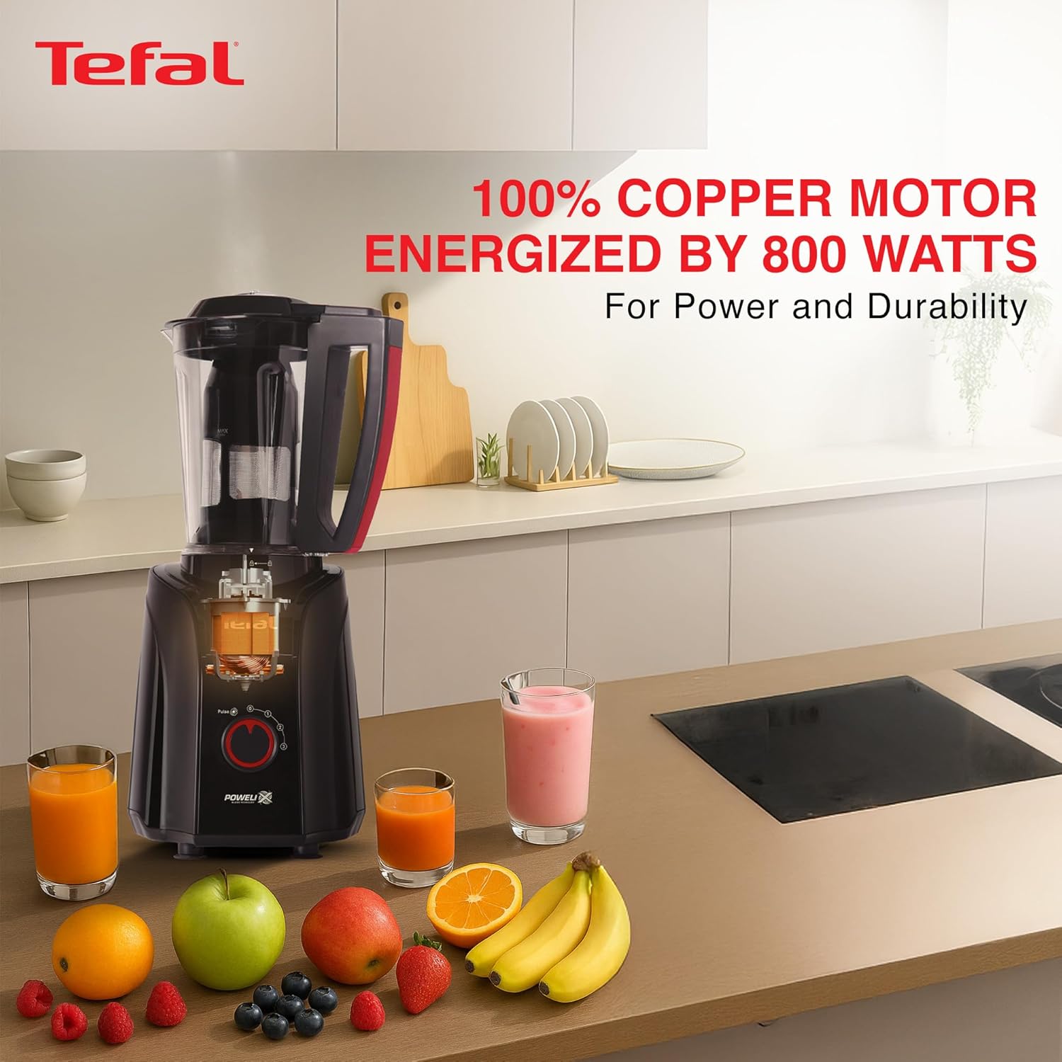 Tefal Puregrind Mixer Grinder, 800W Heavy-Duty Copper Motor, Advanced Lid Jar Interlocking Leakproof Jars | Hands Free Operation | Europe’s No.1 Brand | 3-Year Product Coverage | 5 Year Motor Coverage