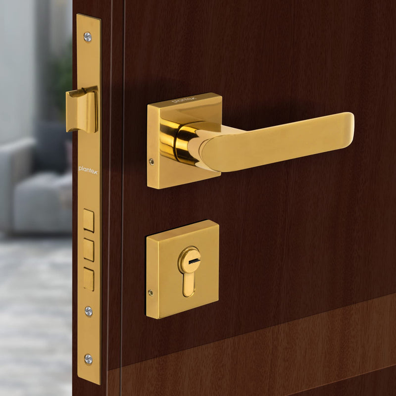 Plantex Triple Security Door Lock for Home/Main Door Lock Set with 3 Years of Warranty/Mortise Lock for Door with Brass Lock Body & Cylinder (7110 - Gold Finish)-1
