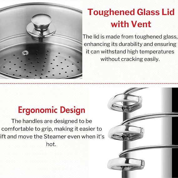 Vinod Stainless Steel 3 Tier Steamer Set (Induction Friendly) - 30 cm