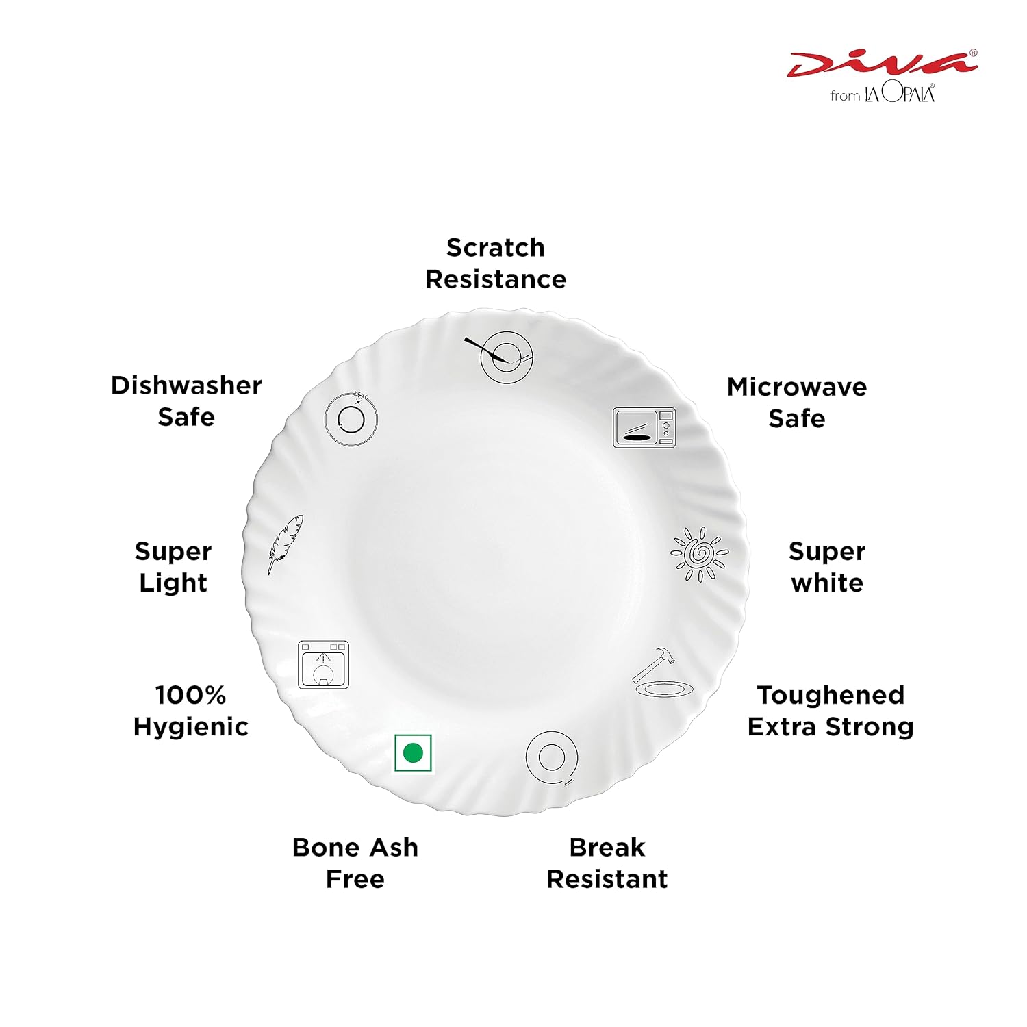 La Opala Diva, Opal Glass Crockery | Cup & Saucer Iris Large, Set of 12 | Grace Red, 220 ml | for Tea & Coffee | Microwave Safe | 100% Vegetarian | Extra Strong | Super Light | Super White