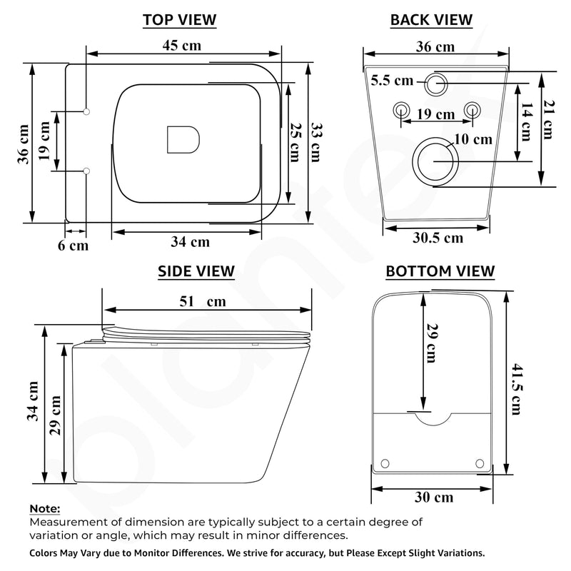 Plantex Wall Mounted Commode/Imported Italica Ceramic Rimless Square Washdown Western Toilet/P Trap Commode with Soft Close Seat Cover (Glossy White)-3