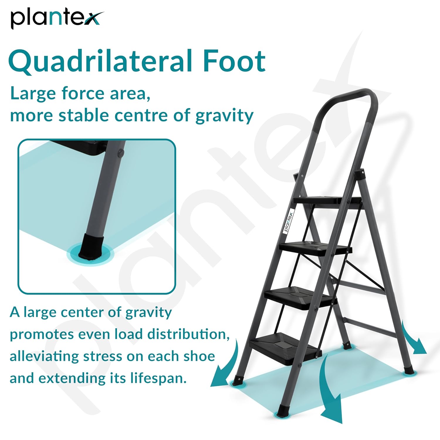 Plantex GI Steel 4-Step Ladder for Home/Easy to fold/Anti-Skid Wide Steps Ladder - (Aura, Black & Grey)