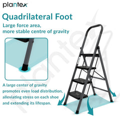 Plantex GI Steel 4-Step Ladder for Home/Easy to fold/Anti-Skid Wide Steps Ladder - (Aura, Black & Grey)