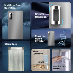 Bosch 187 L, 4 Star, Single Door Refrigerator with Industry's largest vegetable box* & Beverage space (CST18S24NI, Fine steel) 18 Hr Cooling Retention, 2.5x Faster Cooling, Smart inverter compressor