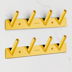 Plantex Wall Hooks for Hanging Cloth/Stainless Steel Towel Hangers/Bathroom Robe Hooks/Door Hangers/Square Wall Hook/Hook Rail for Hanging Keys - 4 Hooks (Pack of 2, PVD Gold)-1
