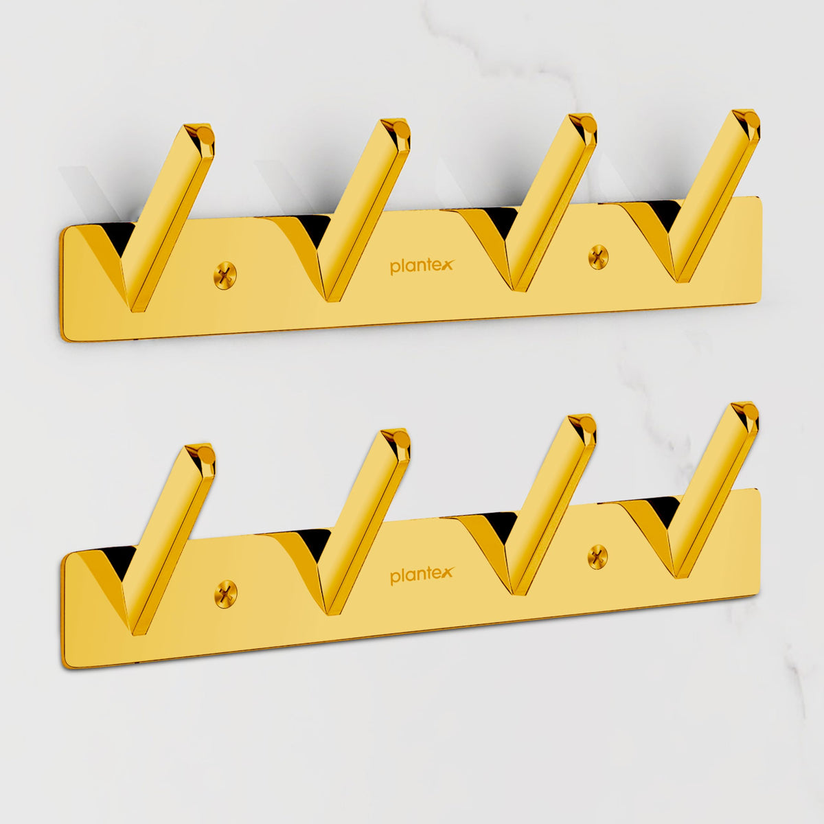 Plantex Wall Hooks for Hanging Cloth/Stainless Steel Towel Hangers/Bathroom Robe Hooks/Door Hangers/Square Wall Hook/Hook Rail for Hanging Keys - 4 Hooks (Pack of 2, PVD Gold)