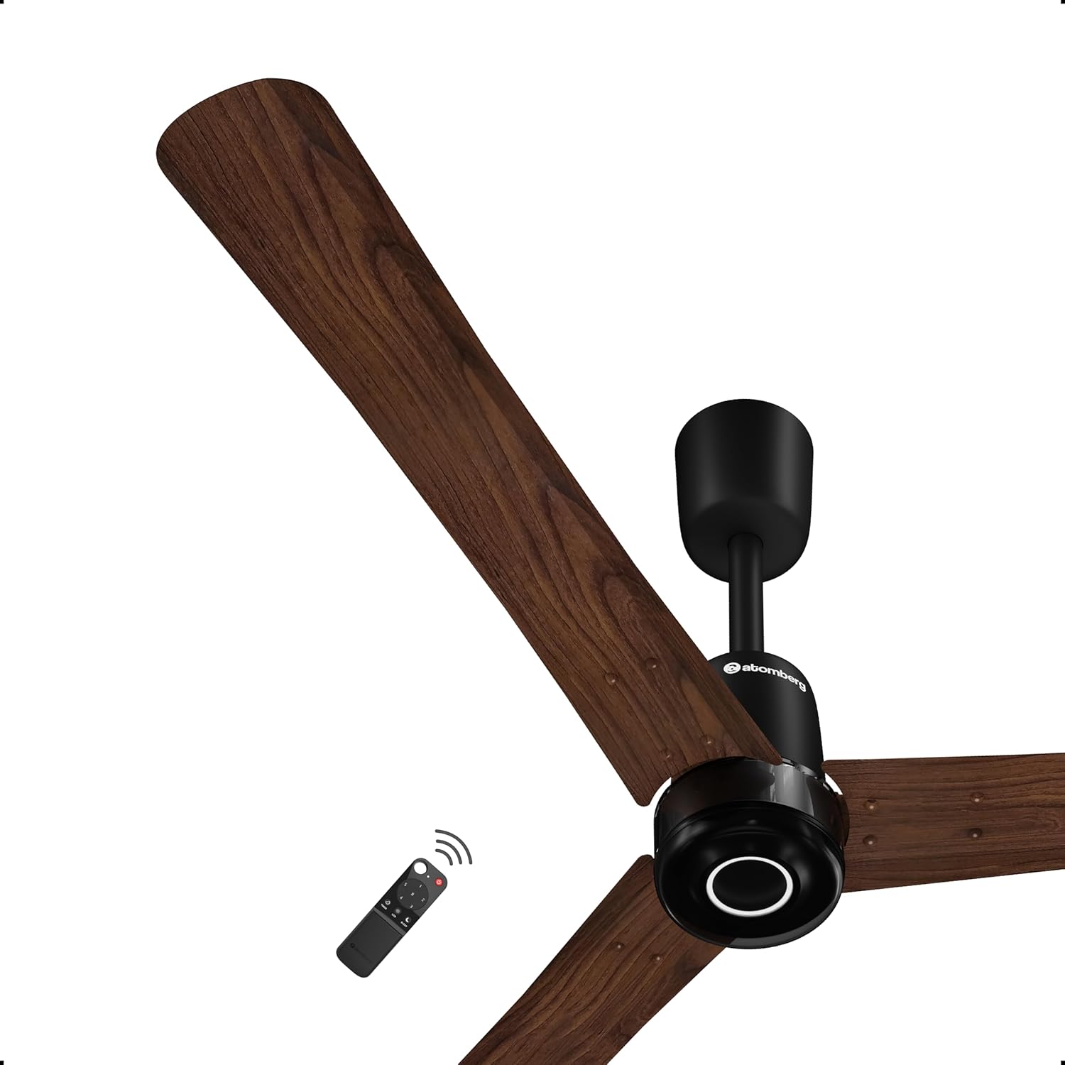atomberg Renesa Elite Smart 1200mm Voice Enabled BLDC Ceiling Fan with Remote Control | BEE 5 star | High Air Delivery with Moonbeam LED Light | Designer Fan | 5 Year Warranty | Dark Walnut