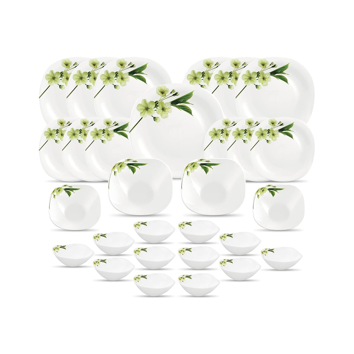 Diva by La Opala, Quadra Collection, Opal Glass Dinner Set 29 pcs, Snowdrop, White
