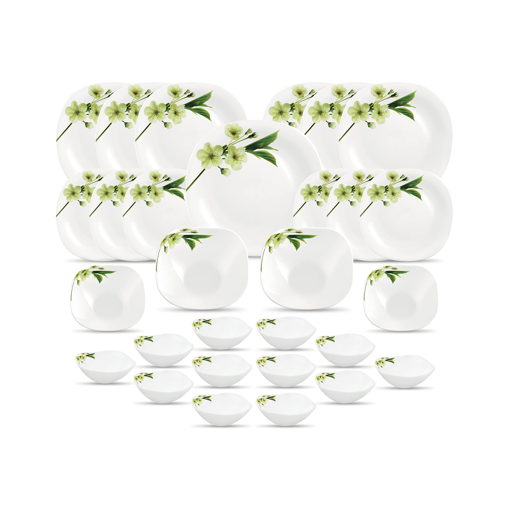 La Opala Diva, Quadra Collection, Opal Glass Dinner Set 29 pcs, Golden Shades, White