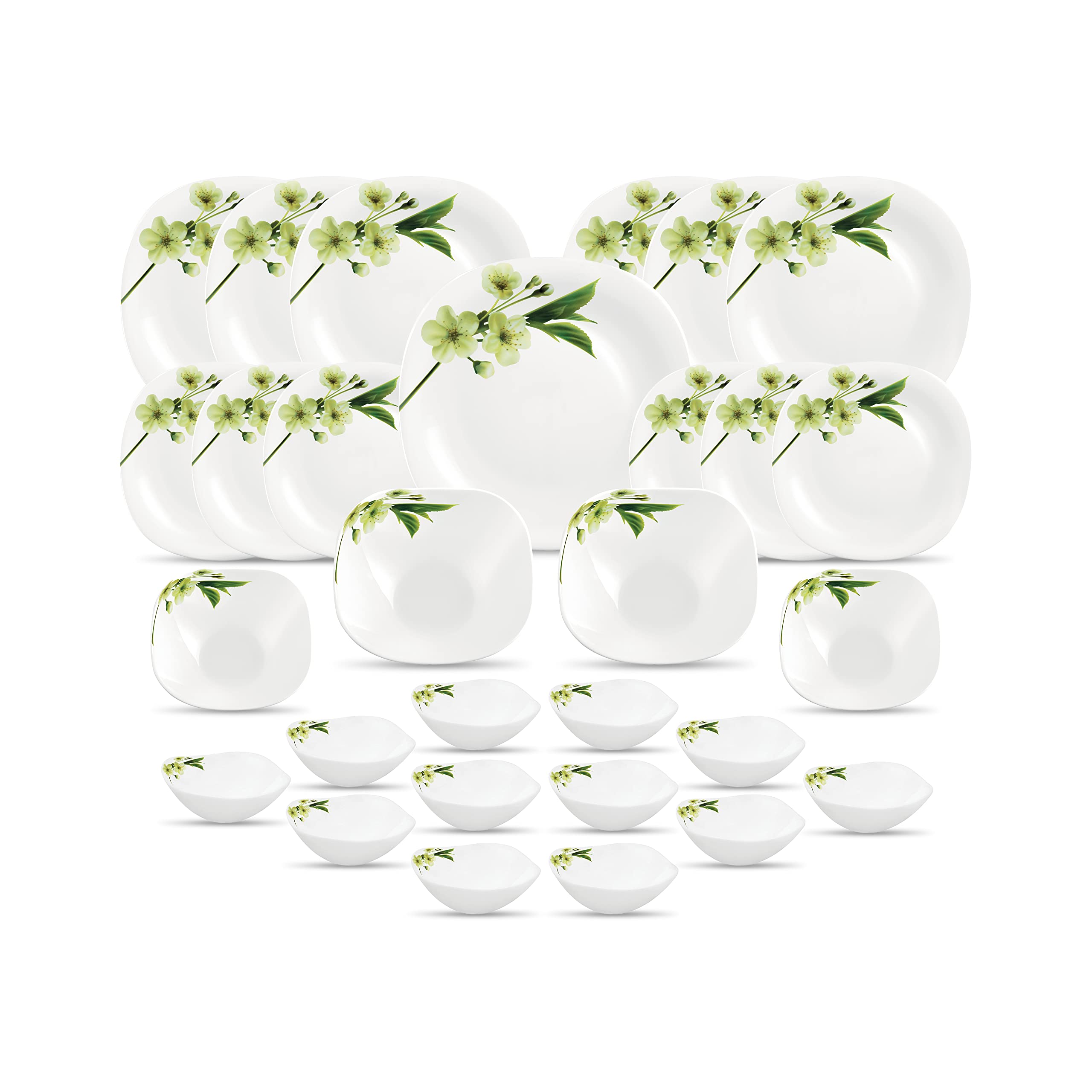 La Opala Diva, Quadra Collection, Opal Glass Dinner Set 29 pcs, Golden Shades, White