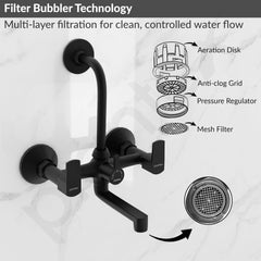 Plantex Wall Mixer for Bathroom 2 in 1 with L-Bend Connecter for Overhead Shower with Brass Spindles/Wall Mixer with Nickel Chrome Mirror Finish/Teflon Tape and Wall Flange-(Saga-blk)-5