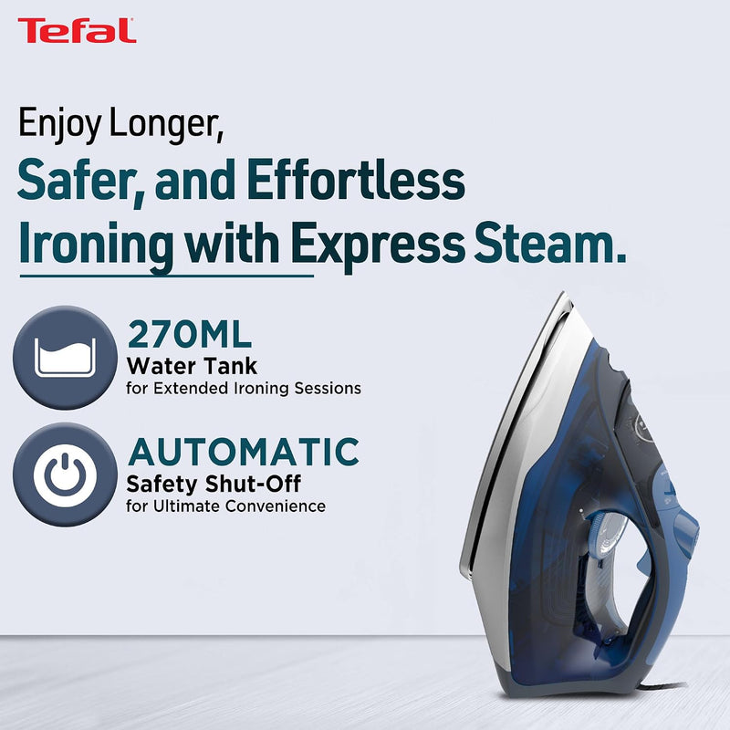 Tefal Express Steam+ Iron | No.1 Ironing Brand in Europe | 2600W | Durilium Technology | Ceramic Soleplate | 190g/min Boost | Vertical Steam | Auto Shut-Off | 2-Year Warranty
