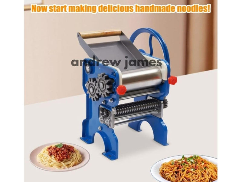ANDREW JAMES Manual Commercial Heavy-Duty Manual Noodle Maker Machine with Dual 2mm & 4mm Stainless Steel Blades – Hand Crank Pasta Roller for Homemade Spaghetti & Dough Sheets