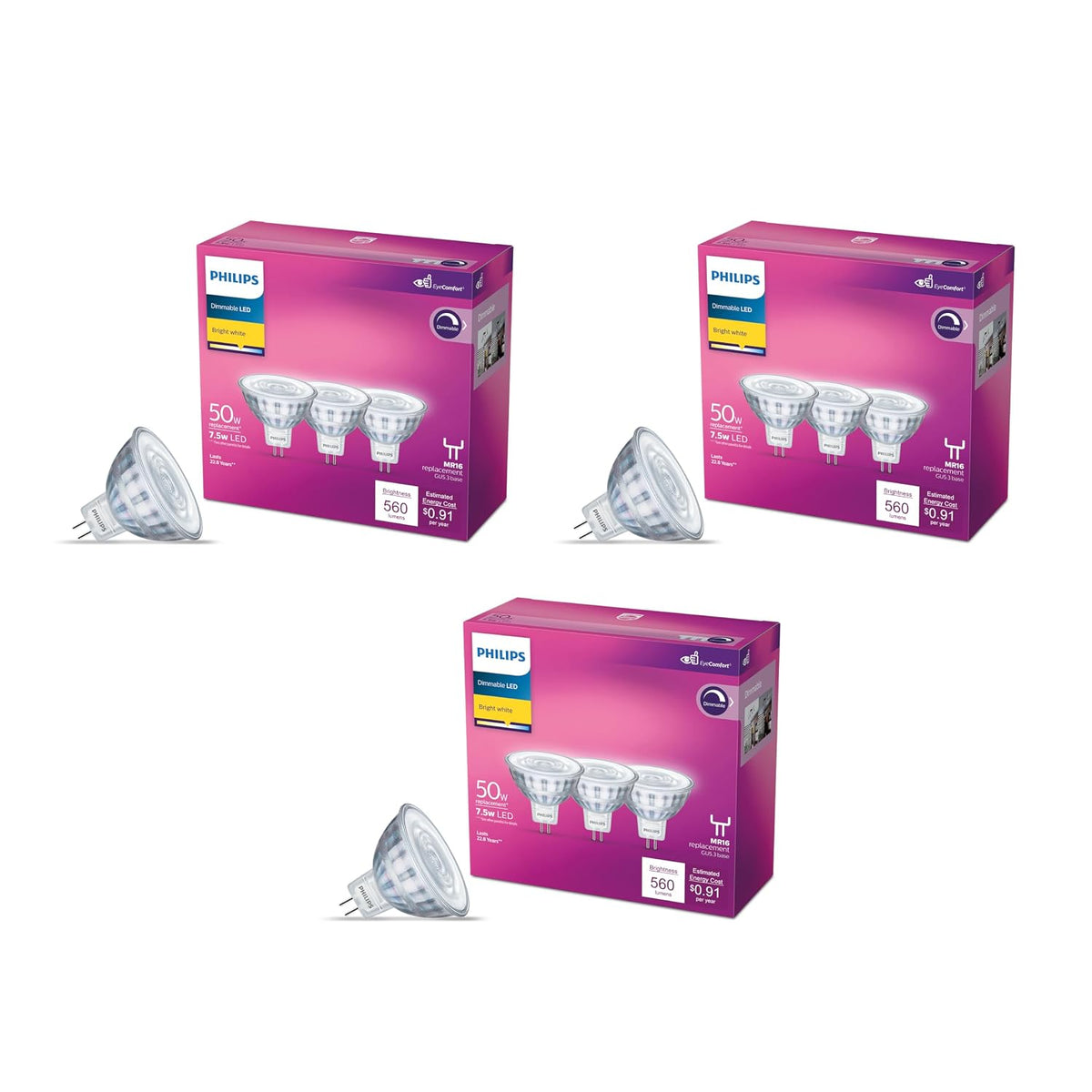 Philips MR16 Flicker-Free 50W Equivalent - Pack of 9