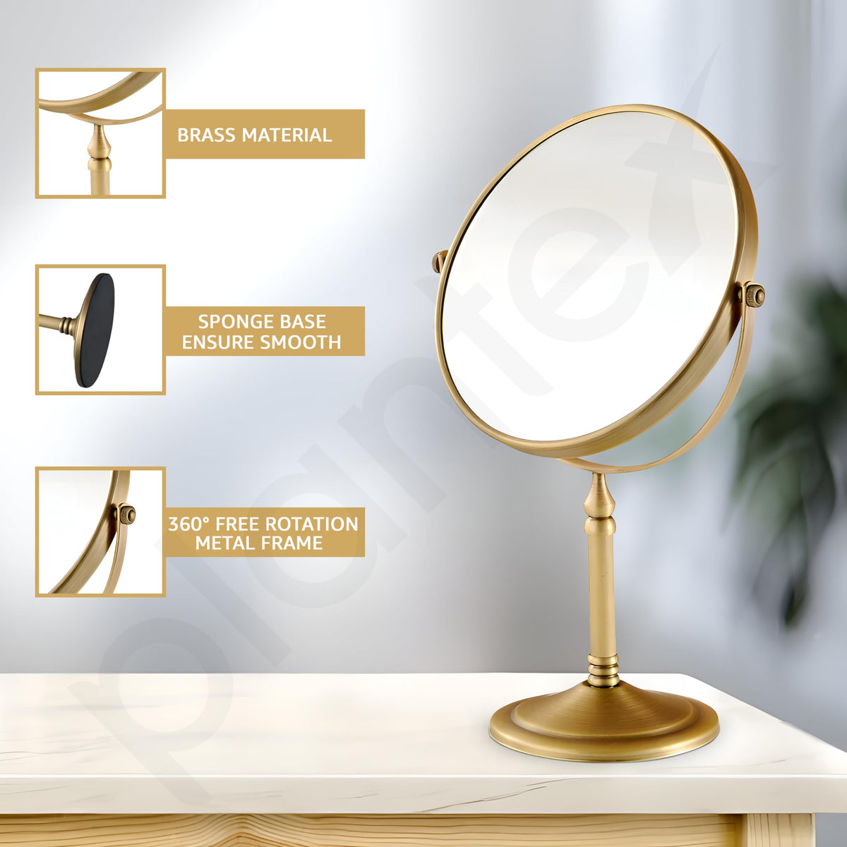 Plantex Premium Brass Magnifying Mirror/Dual Side Makeup Mirror with Stand/Shaving Mirror for Bathroom with 5x/1x Magnification (8 Inch-Brass Antique/Tabletop)-3
