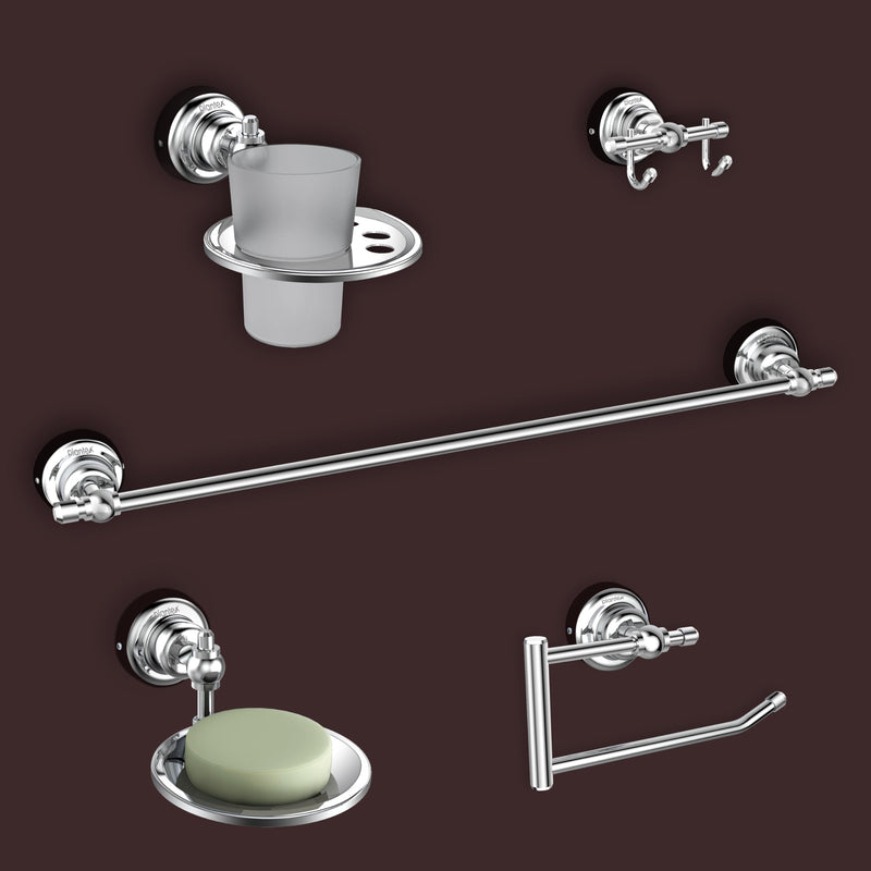 Plantex 304 Grade Stainless Steel Bathroom Accessories Set of 5 - Towel Rod/Hand Napkin Hanger for Wash Basin/Soap Case/Toothbrush Holder/Robe Hook - Skyllo (Chrome)-1