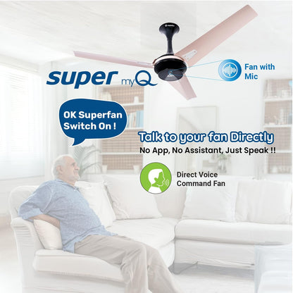Superfan SupermyQ 1200mm BLDC Ceiling Fan for Home| India's 1'st BLDC fan| Direct Voice Command |Wi-Fi Connectivity | 5 Year Warranty (Onyx Blush)