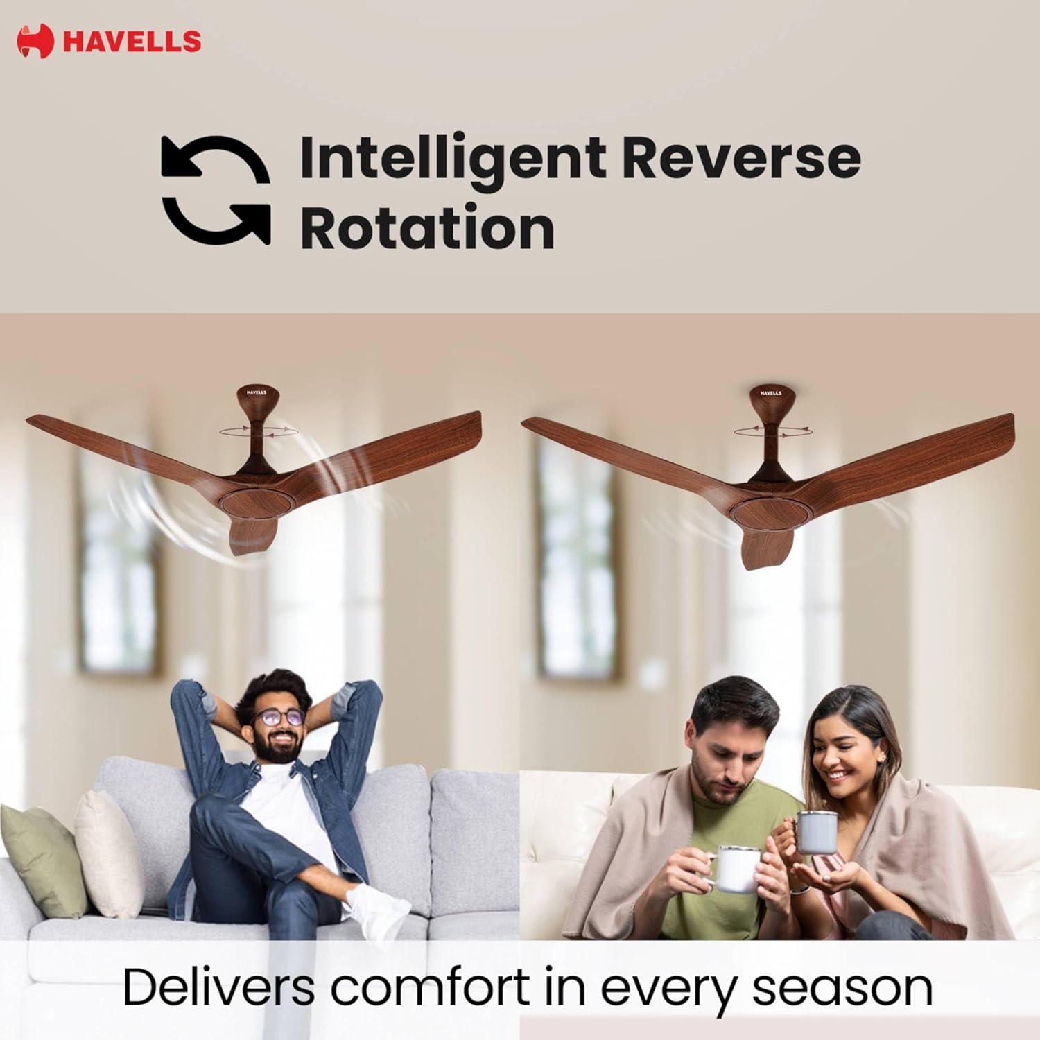 Havells Stealth Air BLDC Wood 1200mm Premium Ceiling Fan with 100% Pure Copper|5 Star Rating|Remote Controlled |Watt: 40|Air Flow: 245 cmm|Speed: 280 RPM|Free Installation |2 Year Warranty (Walnut)